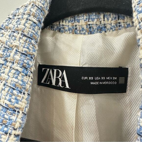 Zara Blue White Textured Tweed Double Breasted Blazer. Blogger fave. Like New - Picture 9 of 14